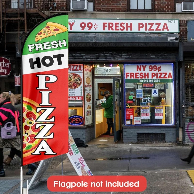 Pizza Sign - 8FT Fresh Hot Pizza Advertising Swooper Flag(Flagpole Not Included 3.4)