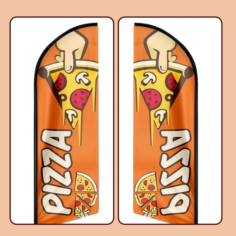 Pizza Signs for Business - 8FT Pizza 04 Advertising Swooper Flag(Flagpole Not Included 3.4)