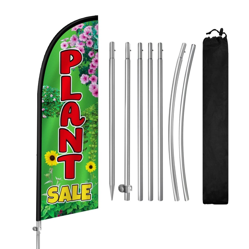 Plant Sign - 8FT Plant Banner Feather Flag with Stainless Steel Pole Kit(2m flag set)