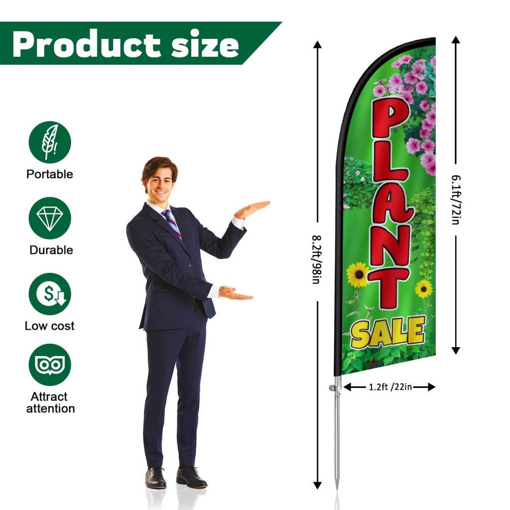 Plant Sign - 8FT Plant Banner Feather Flag with Stainless Steel Pole Kit(2m flag set)