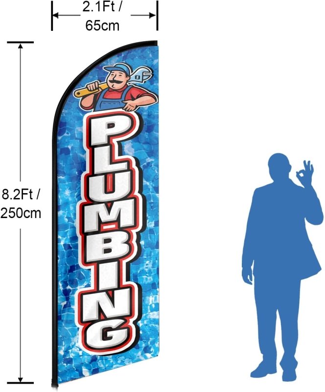 Plumbing Flag - 8FT Plumbing Advertising Swooper Flag(Flagpole Not Included 3.4)