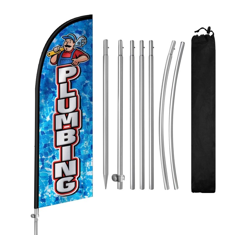 Plumbing Flag - 8FT Plumbing Banner Feather Flag with Stainless Steel Pole Kit(2m flag set)