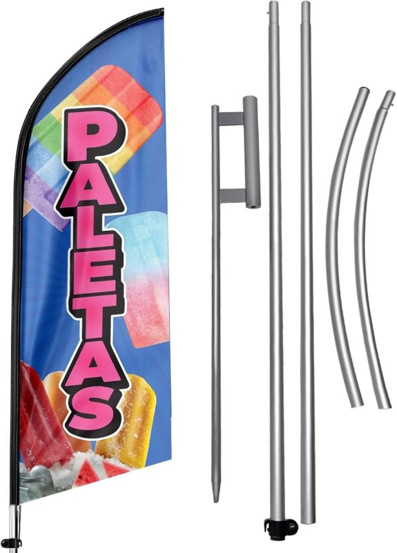 Popsicle Sign - 11FT Popsicle Feather Flag with Flagpole, Ground Stake, Portable Bag(3.3m)