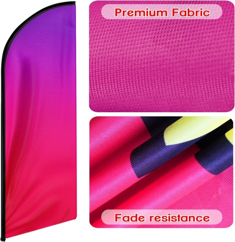 Purple Pink Gradient Themed Feather Flag, 8FT Purple Pink Gradient Advertising Swooper Flag(Flagpole Not Included 3.4)