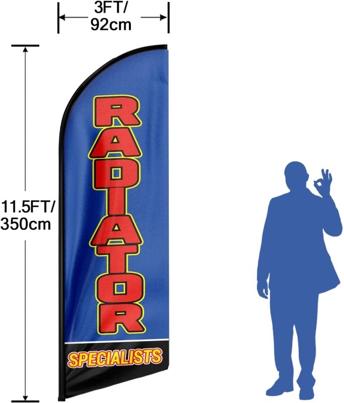 Radiator Sign - 11FT Radiator Specialists Advertising Swooper Flag Fit 15FT Flagpole (Flagpole Not Included 4.3)