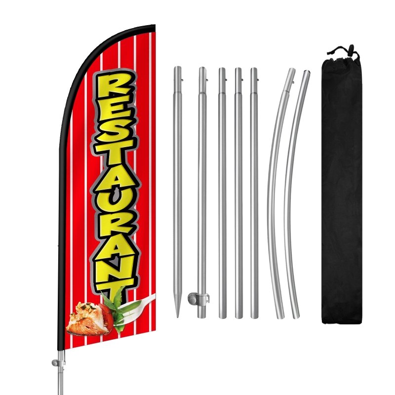 Restaurant Flag - 8FT Restaurant 02 Banner Feather Flag with Stainless Steel Pole Kit(2m flag set)