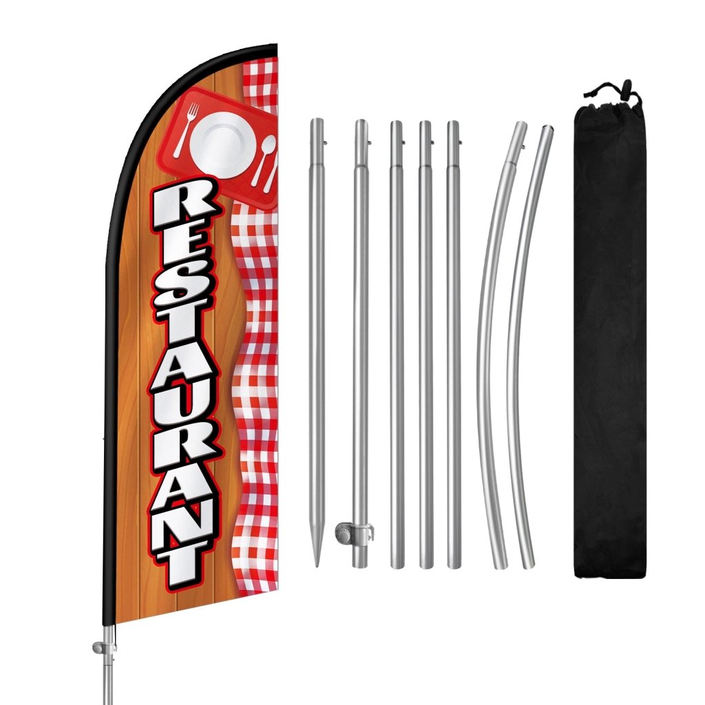 Restaurant Flag - 8FT Restaurant 03 Banner Feather Flag with Stainless Steel Pole Kit(2m flag set)