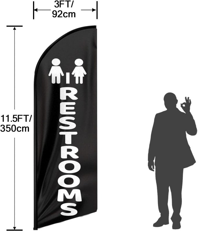 Restrooms Themed Feather Flag, 11FT Restrooms Advertising Swooper Flag Fit 15FT Flagpole(Flagpole Not Included 4.3)