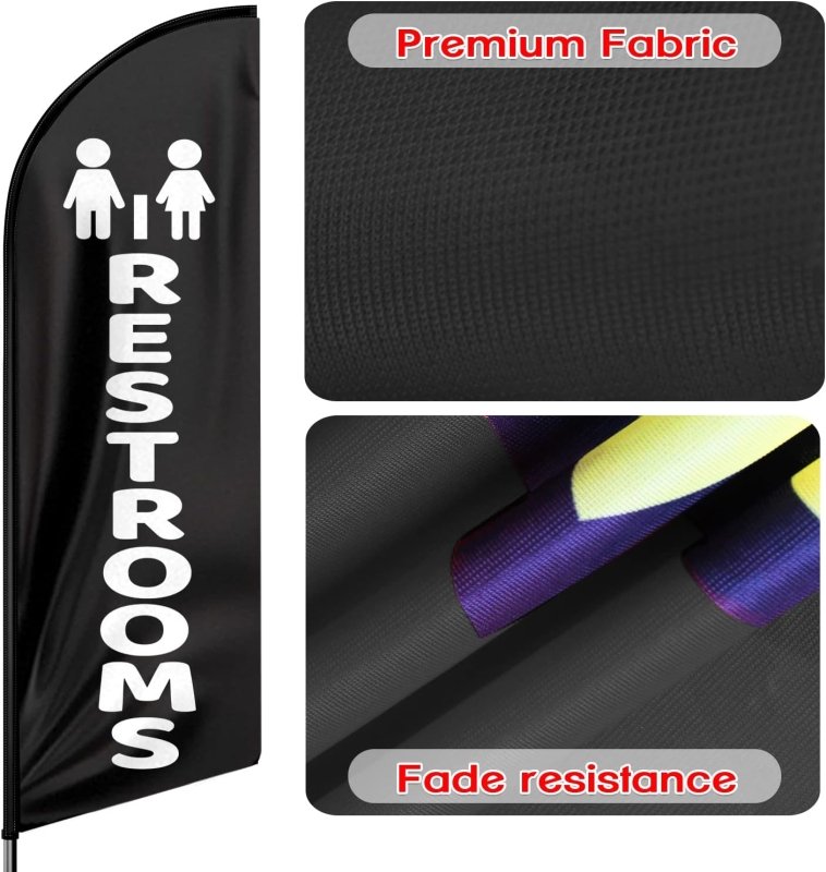 Restrooms Themed Feather Flag, 11FT Restrooms Advertising Swooper Flag Fit 15FT Flagpole(Flagpole Not Included 4.3)