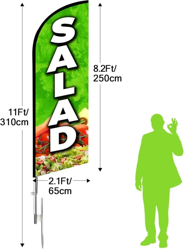 Salad Flag - 11FT Salad Polyester Swooper Flag with Aluminium Alloy Flag Pole Kit(3.4m)