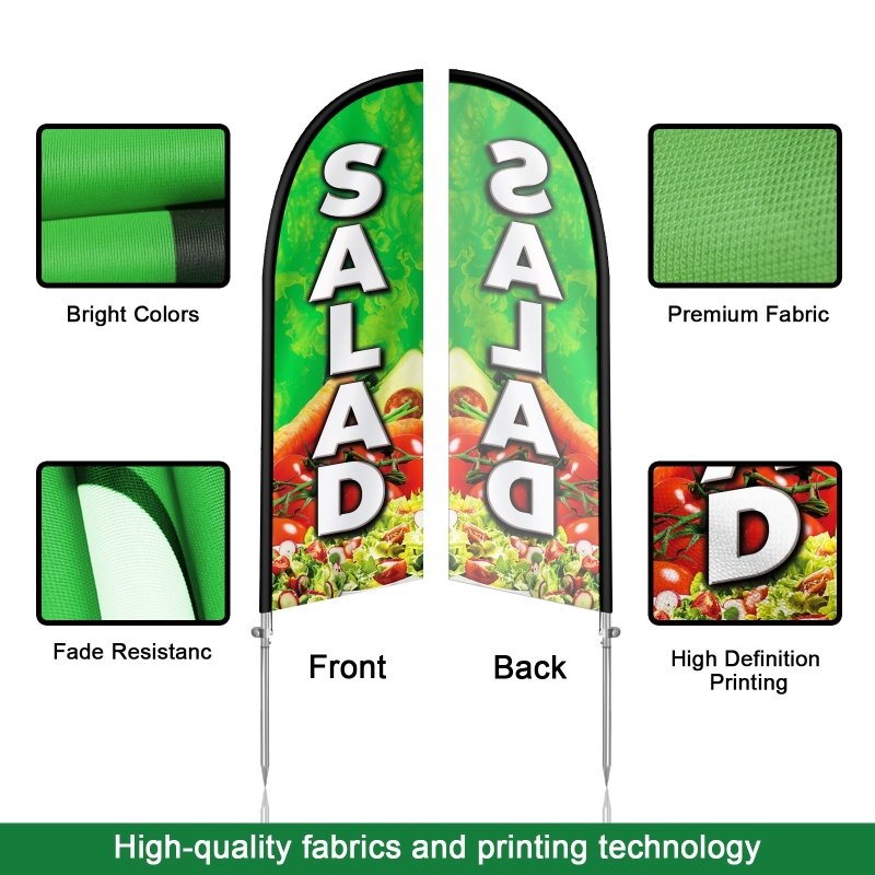 Salad Flag - 8FT Fresh Salads Banner Feather Flag with Stainless Steel Pole Kit(2m flag set)