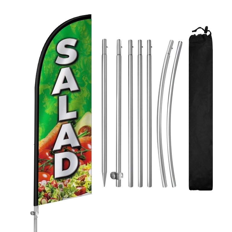 Salad Flag - 8FT Fresh Salads Banner Feather Flag with Stainless Steel Pole Kit(2m flag set)