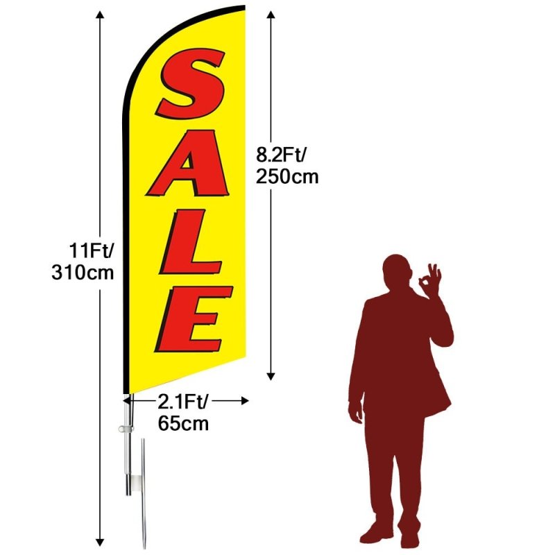 Sale Sign - 11FT Windless Sale Feather Flag with Flagpole, Ground Stake,Portable Bag(3.4m)