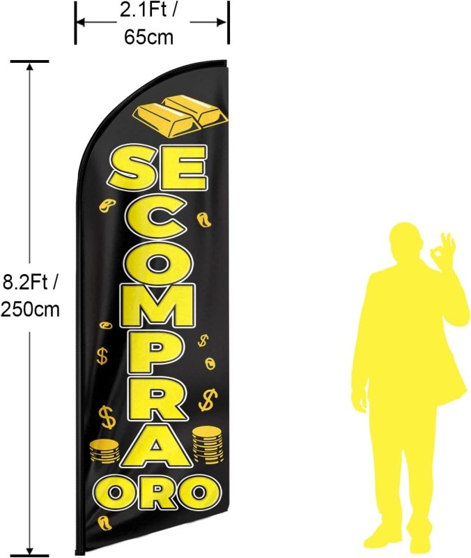 Se Compra Oro Themed Feather Flag, 8FT Se Compra Oro Advertising Swooper Flag (Flagpole Not Included 3.4)