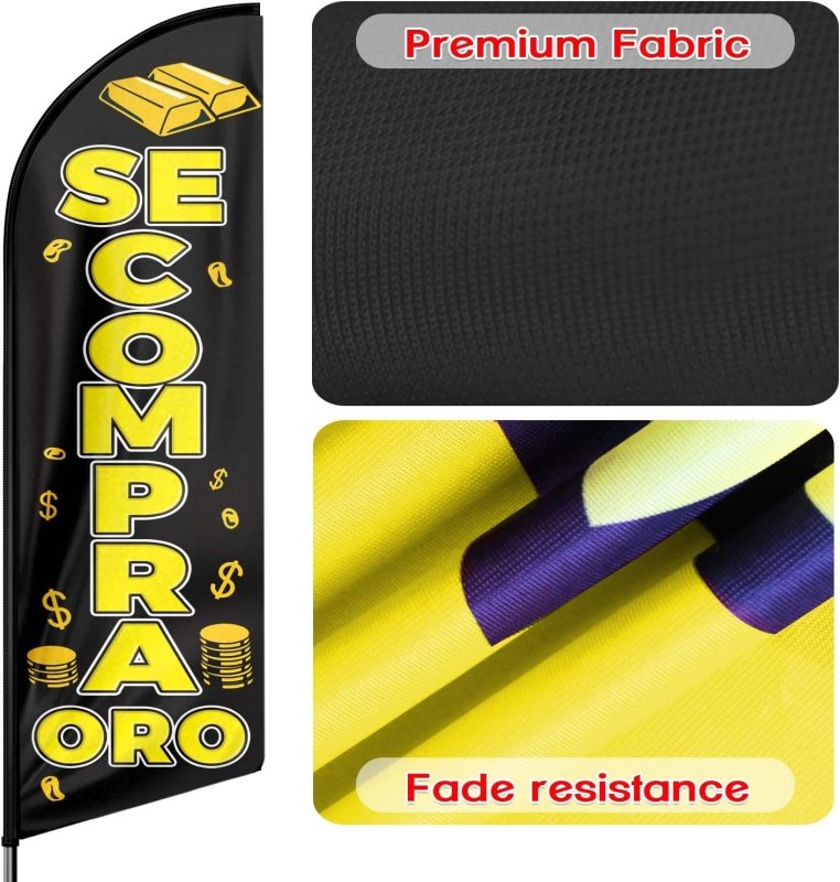 Se Compra Oro Themed Feather Flag, 8FT Se Compra Oro Advertising Swooper Flag (Flagpole Not Included 3.4)