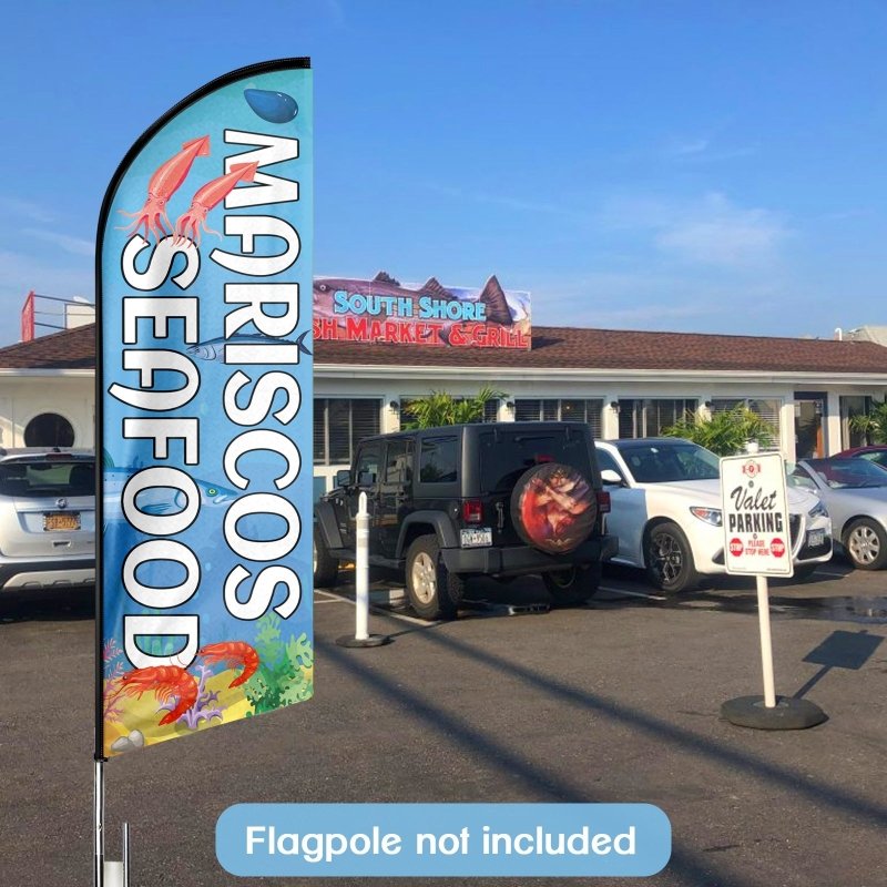 Seafood Sign - 8FT Mariscos Seafood Advertising Swooper Flag (Flagpole Not Included 3.4)