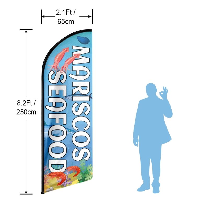 Seafood Sign - 8FT Mariscos Seafood Advertising Swooper Flag (Flagpole Not Included 3.4)