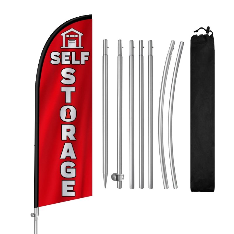 Self Storage Signs - 8FT Self Storage Red Feather Flag with Stainless Steel Pole Kit(2m flag set)