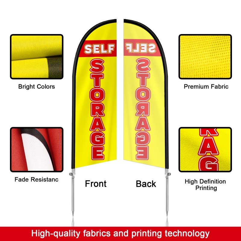 Self Storage Signs - 8FT Self Storage Yellow Feather Flag with Stainless Steel Pole Kit(2m flag set)