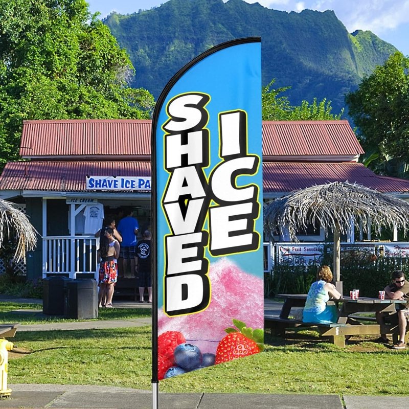 Shaved Ice Flags - 11FT Windless Shaved Ice Banner with Flagpole/ Ground Stake(3.4m)