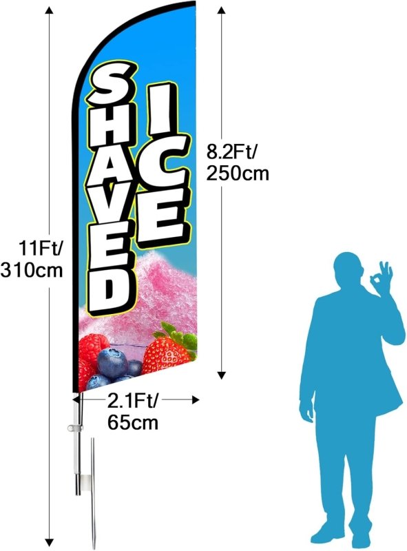 Shaved Ice Flags - 11FT Windless Shaved Ice Banner with Flagpole/ Ground Stake(3.4m)