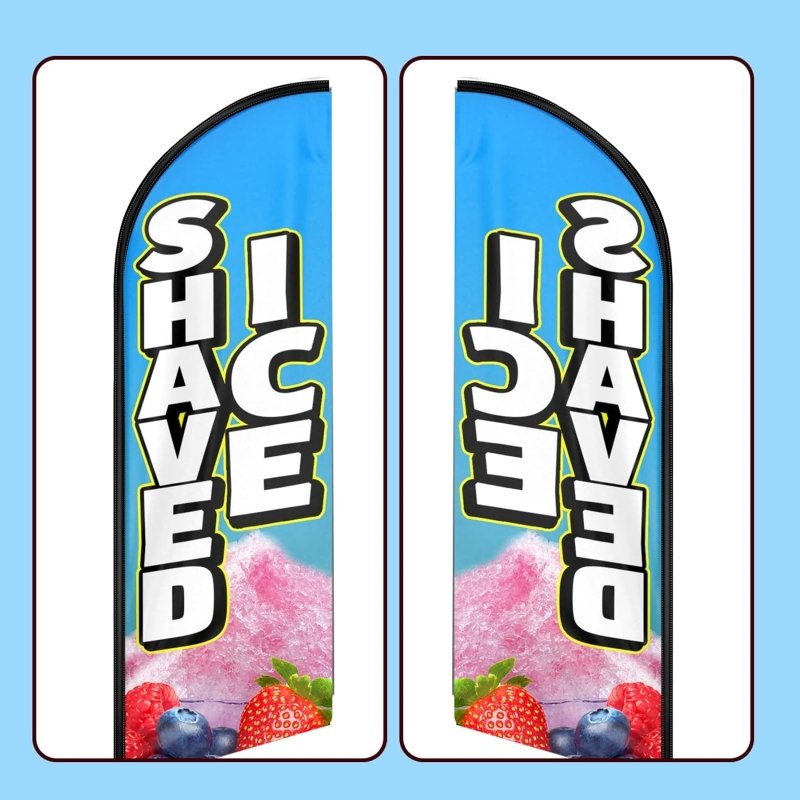 Shaved Ice Signs - 11FT Shaved Ice Advertising Swooper Feather Flag Fit 15FT Flagpole(Flagpole Not Included 4.3)