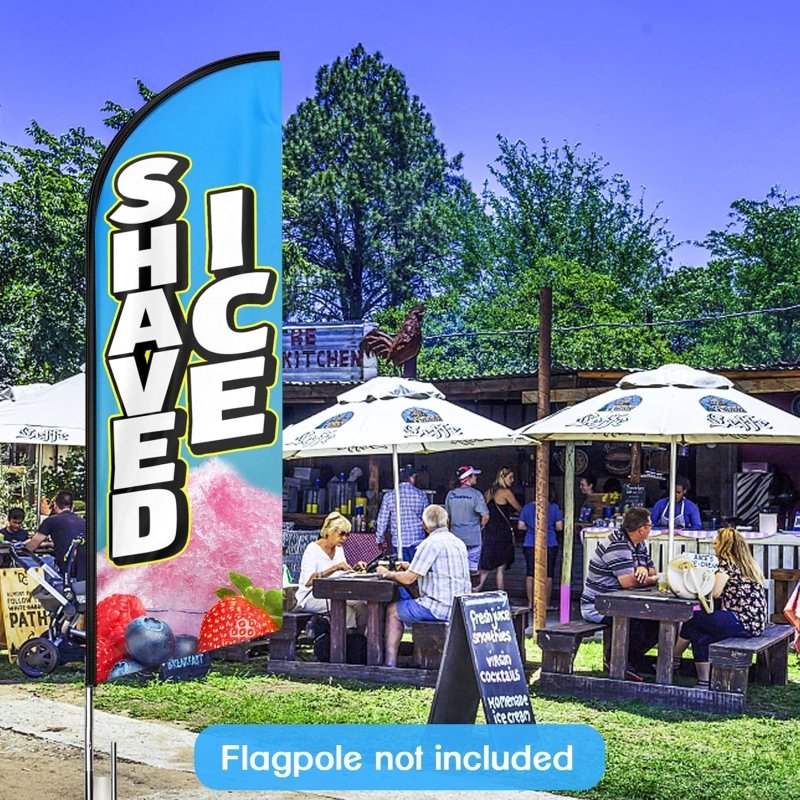 Shaved Ice Signs - 11FT Shaved Ice Advertising Swooper Feather Flag Fit 15FT Flagpole(Flagpole Not Included 4.3)