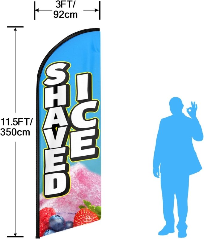 Shaved Ice Signs - 11FT Shaved Ice Advertising Swooper Feather Flag Fit 15FT Flagpole(Flagpole Not Included 4.3)