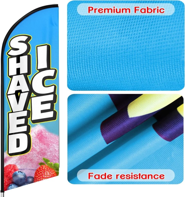 Shaved Ice Signs - 11FT Shaved Ice Advertising Swooper Feather Flag Fit 15FT Flagpole(Flagpole Not Included 4.3)