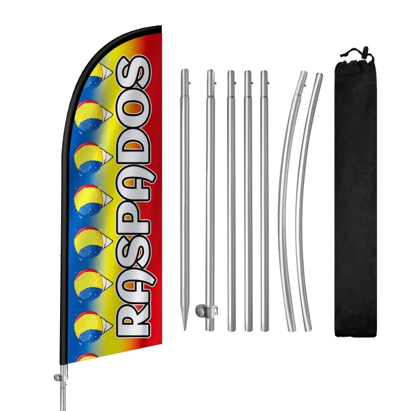 Shaved Ice Signs - 8FT Raspados Banner Feather Flag with Stainless Steel Pole Kit(2m flag set)