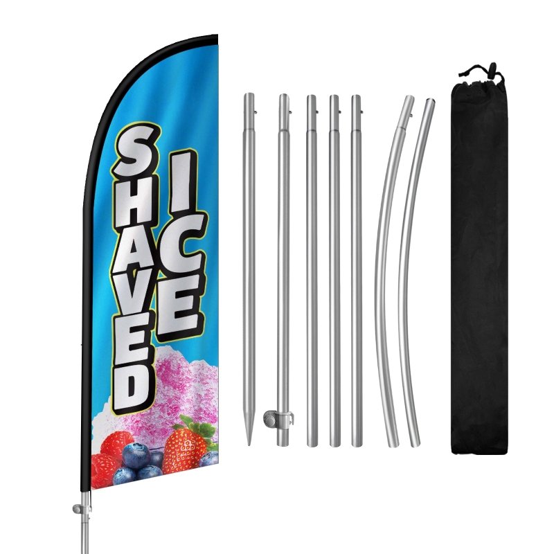 Shaved Ice Signs - 8FT Shaved Ice Banner Feather Flag with Stainless Steel Pole Kit(2m flag set)