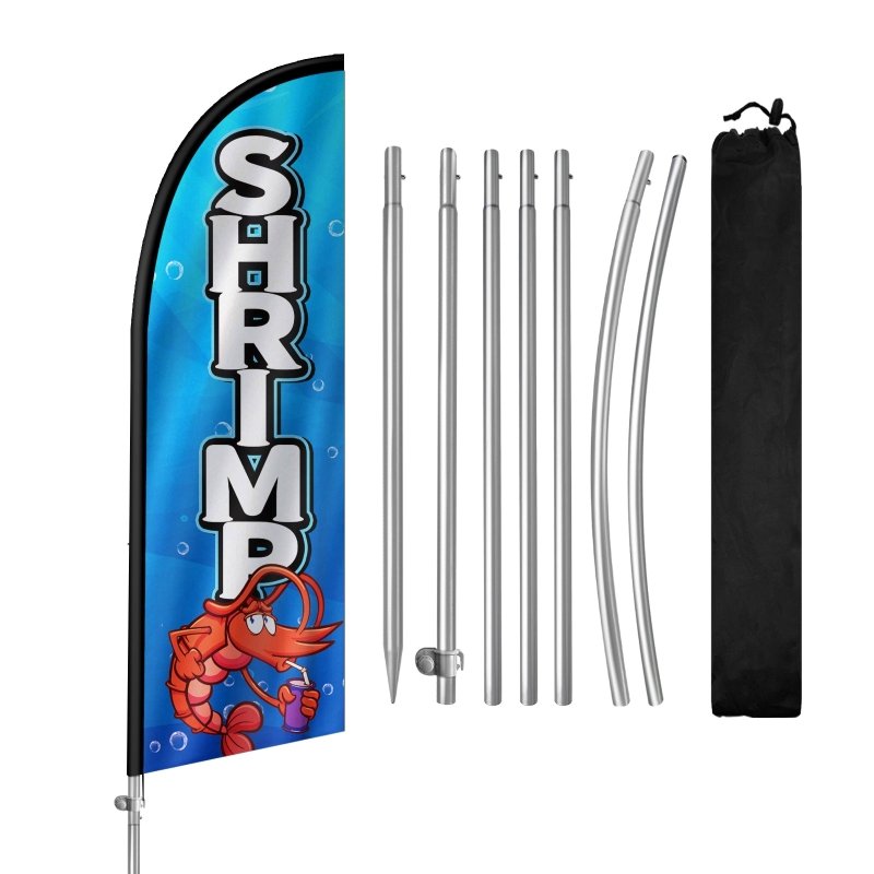 Shrimp Flag - 8FT Shrimp Banner Feather Flag with Stainless Steel Pole Kit(2m flag set)