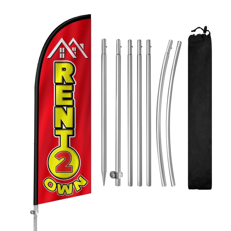 Signs for Rent - 8FT Rent 2 Own Banner Feather Flag with Stainless Steel Pole Kit(2m flag set)