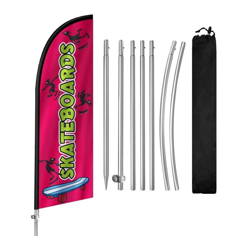 Skateboard Flag - 8FT Skateboards Banner Feather Flag with Stainless Steel Pole Kit(2m flag set)