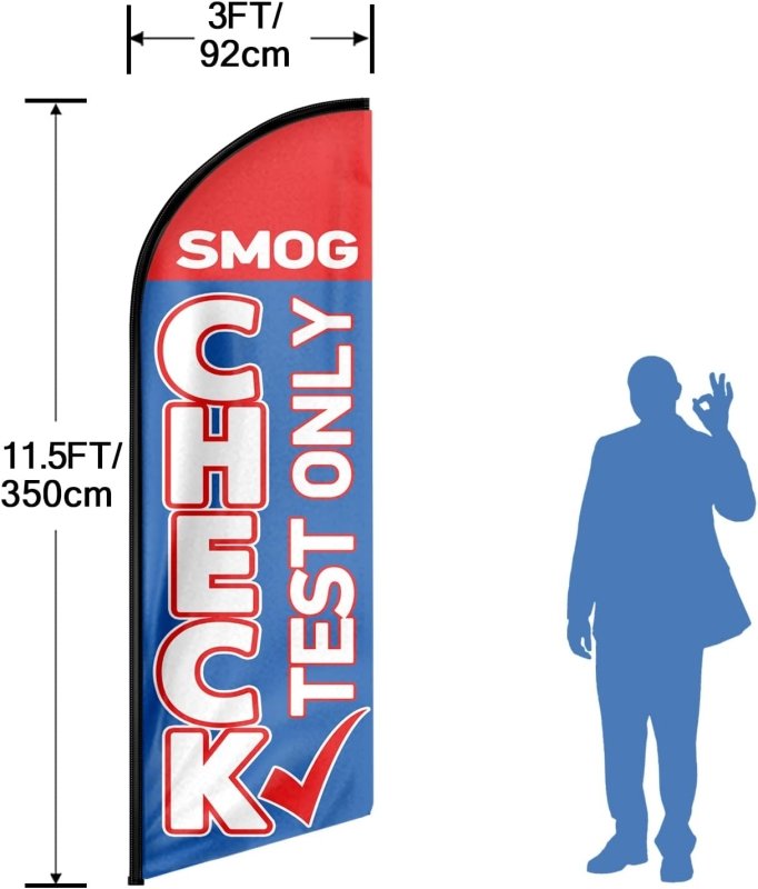 Smog Check Test Only Themed Feather Flag, 11FT Smog Check Test Only Advertising Swooper Flag Fit 15FT Flagpole(Flagpole Not Included 4.3)