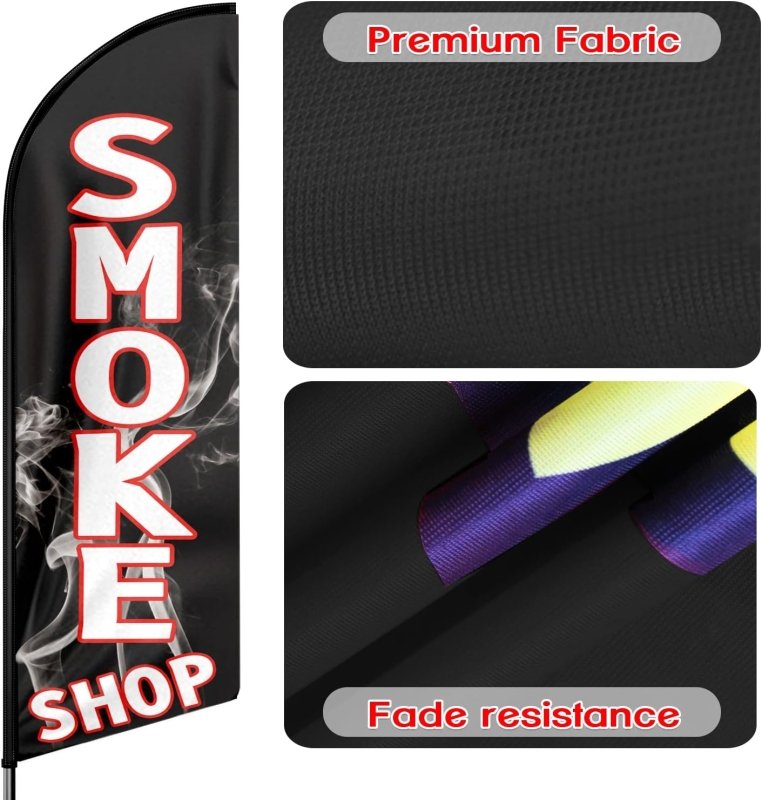 Smoke Shop FLAG - 11FT Smoke Shop Advertising Swooper Feather Flag Fit 15FT Flagpole(Flagpole Not Included 4.3)