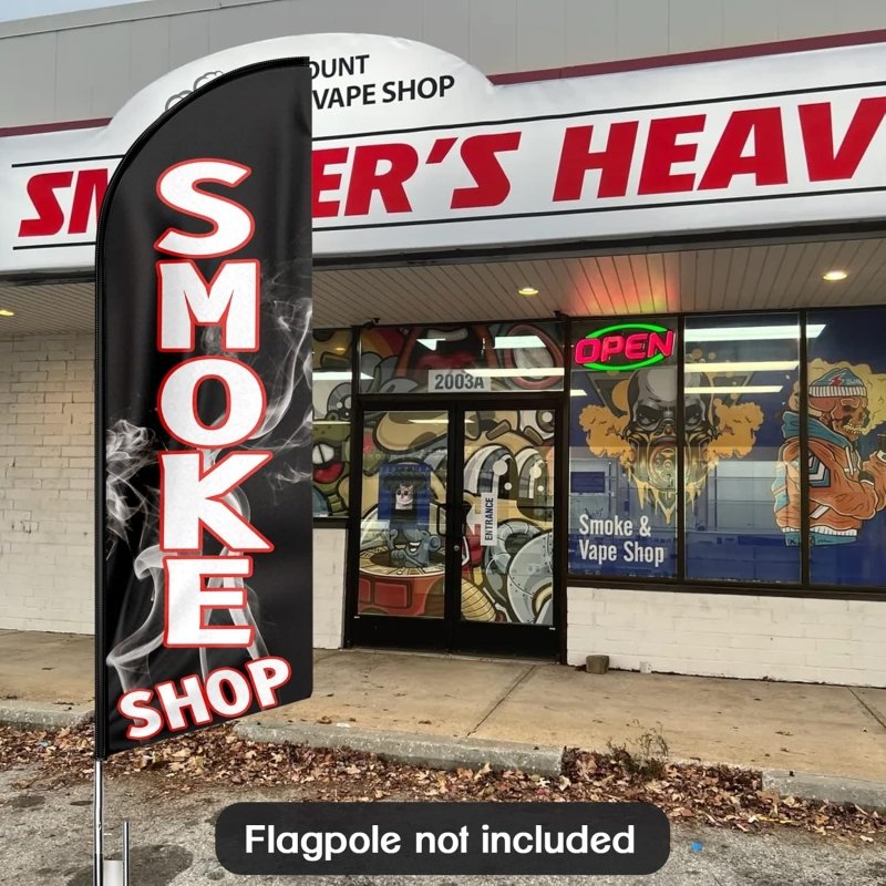 Smoke Shop FLAG - 11FT Smoke Shop Advertising Swooper Feather Flag Fit 15FT Flagpole(Flagpole Not Included 4.3)