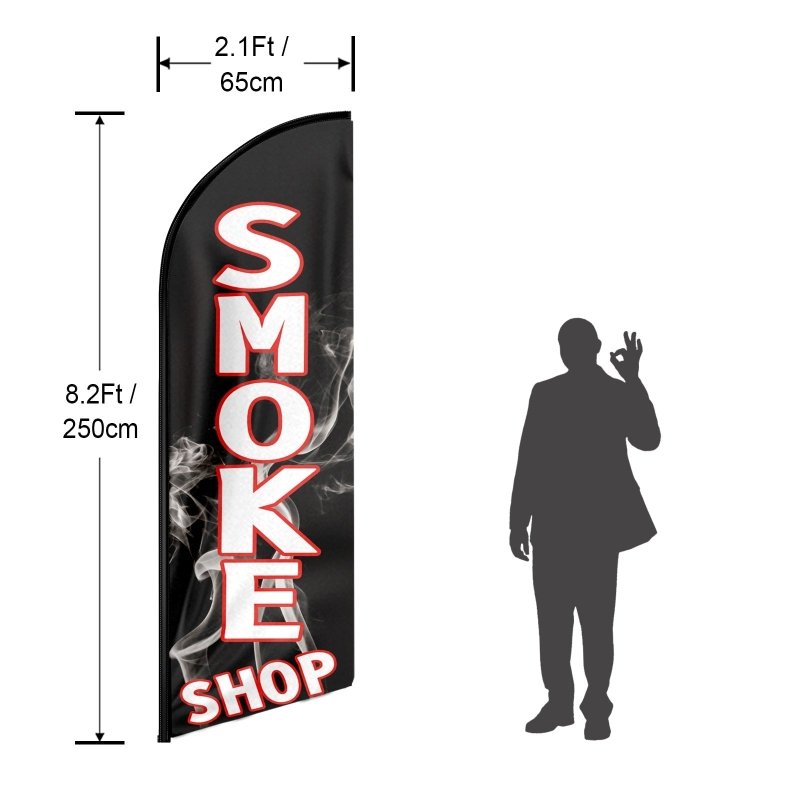 Smoke Shop FLAG - 8FT Smoke Shop Advertising Swooper Flag (Flagpole Not Included 3.4)