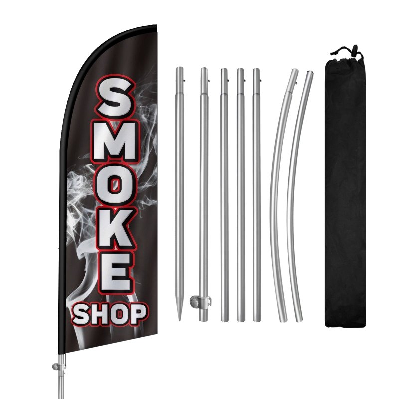 Smoke Shop sign - 8FT Smoke Shop Banner Feather Flag with Stainless Steel Pole Kit(2m flag set)