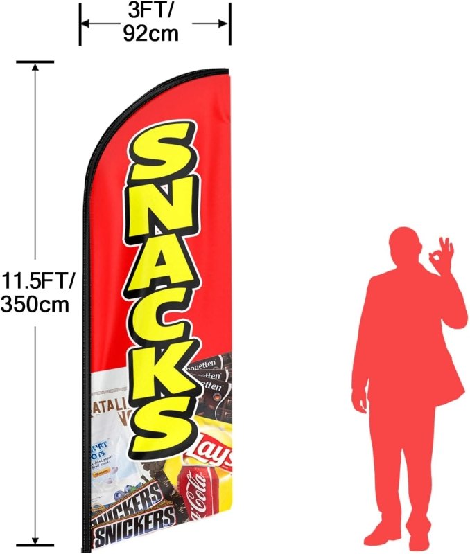 Snacks Sign - 11FT Snacks Advertising Swooper Feather Flag Fit 15FT Flagpole(Flagpole Not Included 4.3)