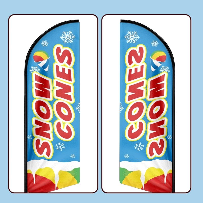 Snow Cone Sign - 11FT Snow Cones Advertising Swooper Feather Flag Fit 15FT Flagpole(Flagpole Not Included 4.3)