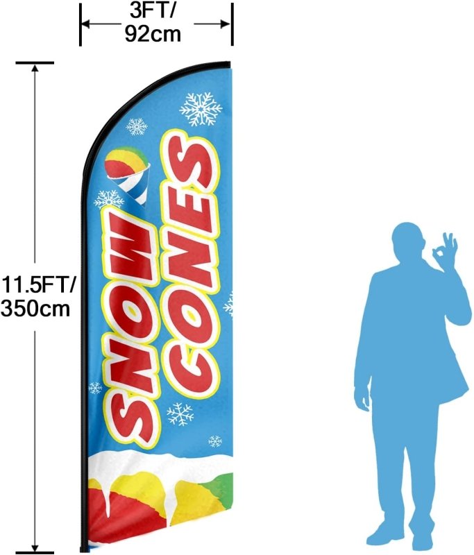 Snow Cone Sign - 11FT Snow Cones Advertising Swooper Feather Flag Fit 15FT Flagpole(Flagpole Not Included 4.3)