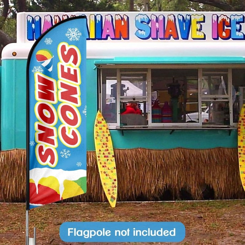 Snow Cone Sign - 11FT Snow Cones Advertising Swooper Feather Flag Fit 15FT Flagpole(Flagpole Not Included 4.3)