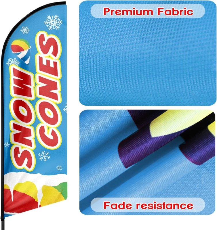 Snow Cone Sign - 11FT Snow Cones Advertising Swooper Feather Flag Fit 15FT Flagpole(Flagpole Not Included 4.3)