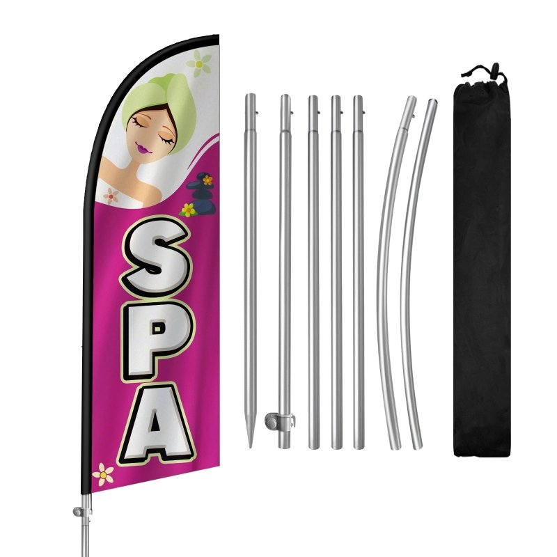 Spa Sign - 8FT Spa Banner Feather Flag with Stainless Steel Pole Kit(2m flag set)