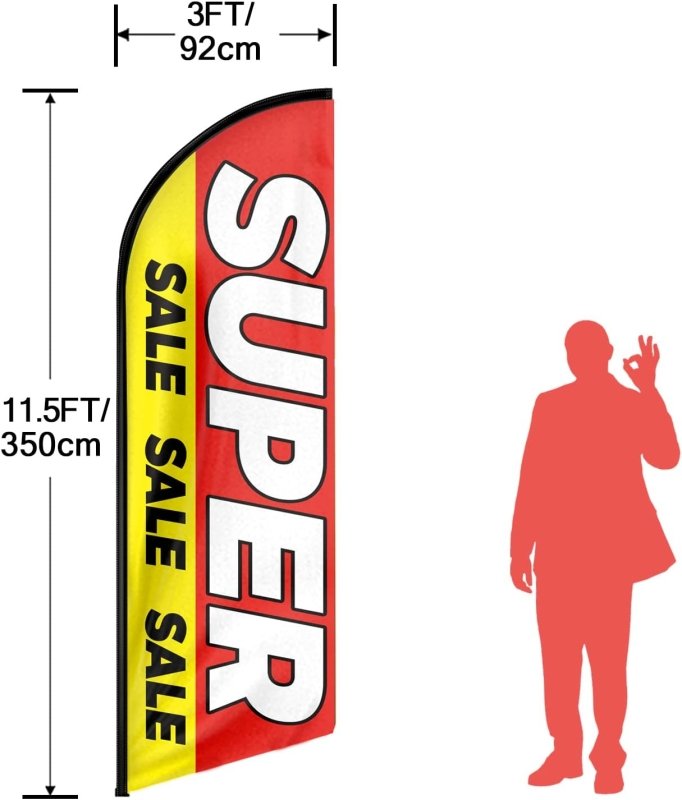 Super Flag - 11FT Super Advertising Swooper Feather Flag Fit 15FT Flagpole(Flagpole Not Included 4.3)