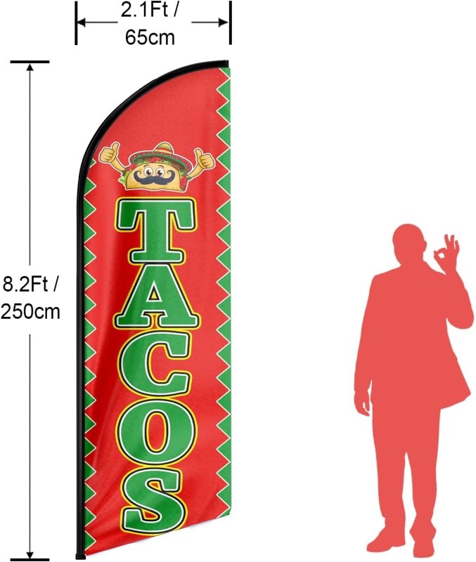 Tacos Flag - 8FT Tacos Advertising Swooper Flag(Flagpole Not Included 3.4)