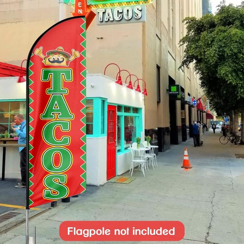 Tacos Sign - 11FT Tacos Advertising Swooper Feather Flag Fit 15FT Flagpole(Flagpole Not Included 4.3)