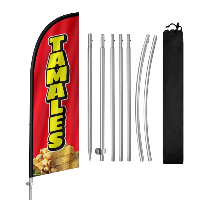 Tamales Sign - 8FT Tamales Banner Feather Flag with Stainless Steel Pole Kit(2m flag set)