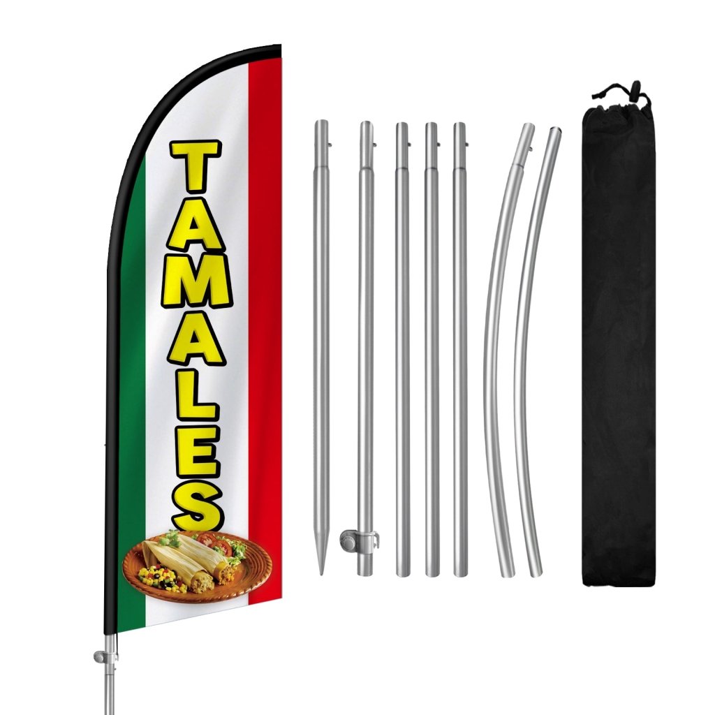 Tamales Sign - 8FT Tamales Feather Flag with Stainless Steel Pole Kit(2m flag set)